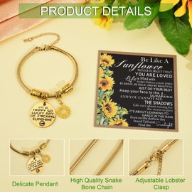 VGROSIA Sunflower Gifts For Women 14k Gold Plated Bracelet, Sunflower Charm Bracelet Chain Birthday Christmas Valentine's Day Gifts For Mom Daughter Girlfriend -2