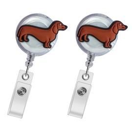 Brown Dachshund Dog Badge Reel - Cute Retractable ID Holder for Nurses, Medical Staff, Teachers & Students - 2 Pcs