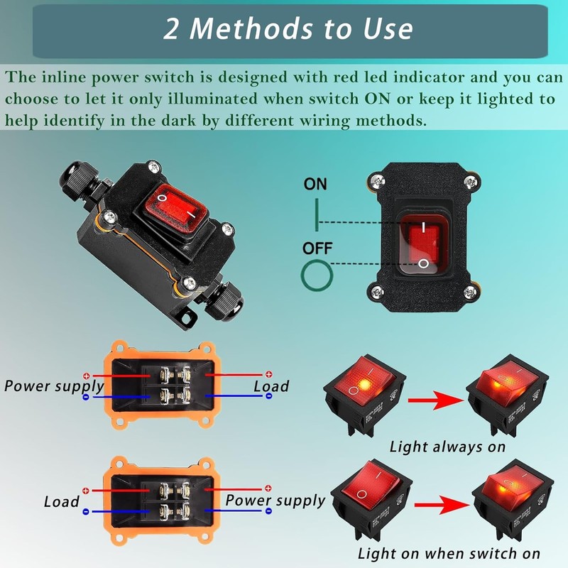 Guuzi IP67 Waterproof Inline Cord Switch DPST AC 20A-125V, 16A-250V,
