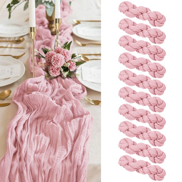 10 Pack Light Pink Cheesecloth Table Runner,10FT Gauze Table Runner