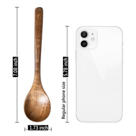 Hefild 7 PCS Wooden Spoons for Eating, 7 inch Wooden Honey Spoons for Tea, Wood Teaspoons for Stirring Coffee, Acacia Wood Table Spoon for Cooking, Small Serving Spoon for Soup, Desserts & Cereal