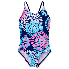 Kanu Surf girls Daisy Beach Sport 1-piece One Piece Swimsuit, Daisy Navy, 14 US