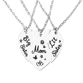 Mom Big Sister Little Sister Necklace 3 PC Mother Mom and Daughter Necklaces Gift Birthday Christmas Mothers Day Gifts for Mom from Daughters Big Sis Lil Sis Matching Necklaces for Mother Daughter