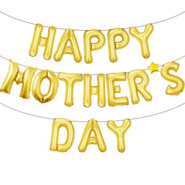 Mothers Day Decorations,Mothers Day Balloons, 16”BEST MUM Foil Letters Balloons and Star Crown Kiss Helium Balloons,Gifts from Daughter Son for Mum Grandma Birthday Party,Mothers Day Banner Bunting