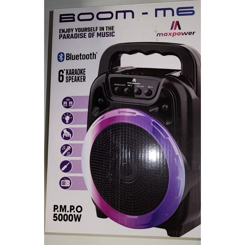 Maxpower BOOM M6 6" Portable Karaoke speaker with LED lights