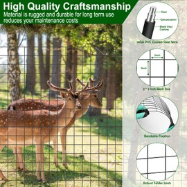 24 in x 49 Ft Welded Wire Fence Black PVC Coated Wire Mesh 2 x 3 in 14GA Garden Fence for Dog Border Fencing Roll Outdoor Animal Barrier Fence with U-Shape Hooks for Yard Plant Vegetable Protection