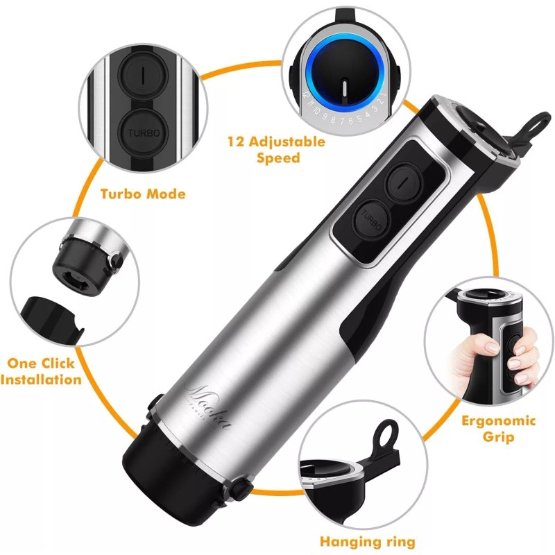 MOOKA 1100W 5-in-1 Immersion Hand Blender Handheld Stick Blender 12