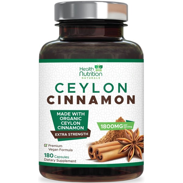 Health Nutrition Naturals Organic Cinnamon Capsules 1800mg - Pure Ceylon