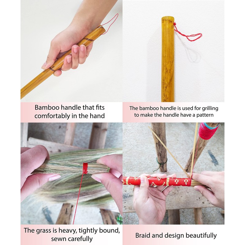 Indoor Grass Broom 40 Inch with Bamboo Handled Brooms for