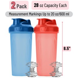 Mr. Pen- Shaker Bottles for Protein Mixes, 28 oz, 2 Pack, Red and Blue, Protein Shaker Bottle with Wire Whisk Ball, Blender Bottle