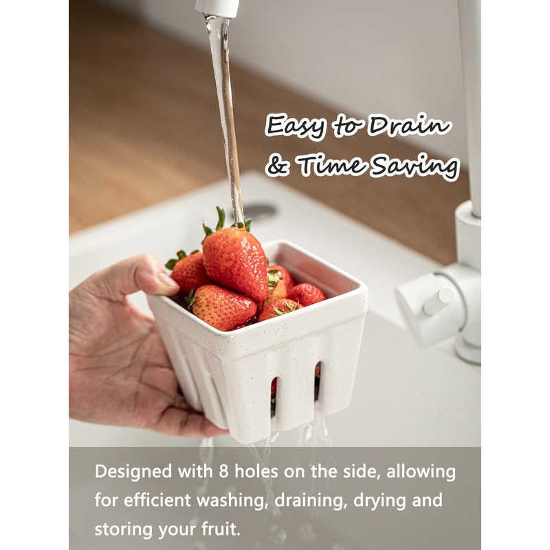 Gomakren Ceramic Berry Basket Set of 2, Square Fruit Bowls