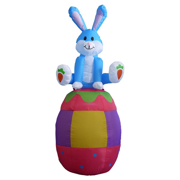 6 Foot Tall Happy Easter Inflatable Bunny Rabbit Sitting on Color Egg with Printed Carrot Pre-Lit LED Lights Outdoor Indoor Holiday Blow up Lighted Yard Lawn Home Family Outside Decor Party Decoration