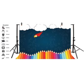 Leyiyi 7x5ft Welcome Back to School Photography Background Old Classroom Chalk Board Blackboard Colored Pens Back Season Grunge Gaffiti Paper Plane Backdrop Students Photo Portrait Vinyl Studio Prop