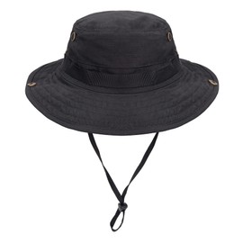 IDOGEAR Wide Brim Boonie Hat Sun Hat for Men Women Fishing Hunting Outdoor Activities with Adjustable Loops Buckle (Black)