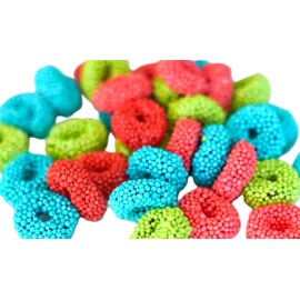 Assorted Sour Fruit Flavored Crunchy Candy Coated Gummy Candy Rings - 1 lb of Blue Raspberry Watermelon Green Apple Chewy Sweet Treats in Reasealable Bag