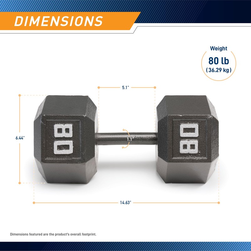 Marcy 80lb Cast Iron Hex Dumbbell, Single, IV-2080