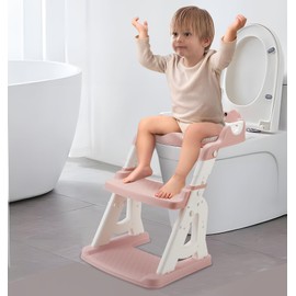 PandaEar Training Toilet Ladder, Toilet Potty Training Seat with Step Stool Ladder （Pink）