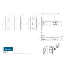 Carlisle Brass BTL30 BTL30SB CE B/T Tubular MORTICE Latch Square, Satin Brass, 76mm / 3"