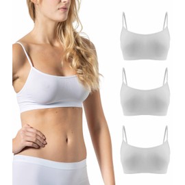 Risalti Women's Bra Without Underwire, Slim Straps, Pack of 3, Microfibre Bustier, Seamless Bralette, Breathable and Sustainable, Made in Italy, White / white, XXL