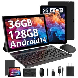 YUMKEM POWMUS | YUMKEM 2025 Newest Tablets 10inch Android 14 Tablet, 36GB (12GB+24GB) RAM + 128GB ROM Tableta, 1TB Expandable Octa-core, GPS Bluetooth, 5G Wi-Fi, GMS Certified, 2-in-1 TabletPC With Keyboard Case Mouse Stylus, Tiktok Shop Affordable - Col