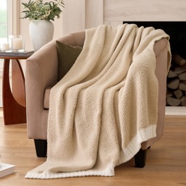 Joiedomi Throw Blanket for Couch Bed, Light Camel Knitted Blankets Gifts for Women Mom Girls, Cozy Cute Soft Throw Home Room Decor Aesthetic for Women Mothers Birthday Gifts 50x70 Inches