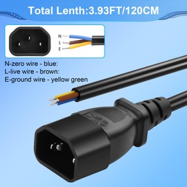 CERRXIAN 3.93FT IEC 320 C14 Male 3 Pin with Open Wiring Stripped, 18AWG C14 to Bare Wire Power Supply Heavy Duty Replacement Cable,Pigtail Open Cable (C14 Male - Straight)