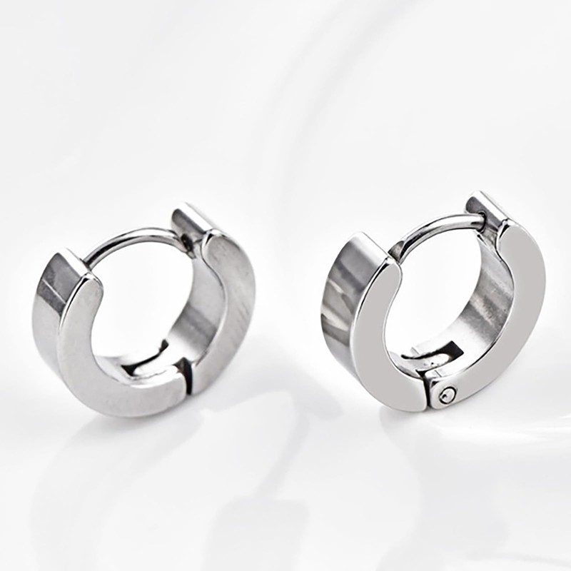 Silver Plated Small Hoop Earrings for Men Black Small Hoop