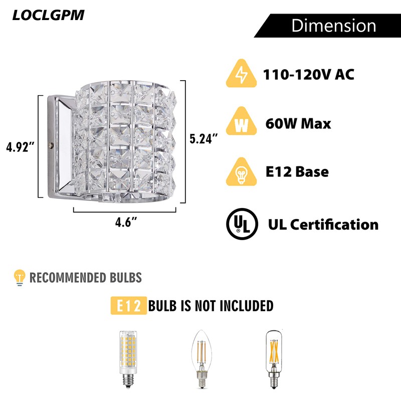 LOCLGPM Modern Chrome Crystal Wall Sconces, Elegant Bathroom Vanity Wall