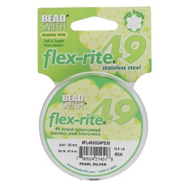 The Beadsmith Flex-Rite Wire – 49 Strand, Nylon Coated, Stainless Steel Beading Wire – Pearl Silver Color, .024” Diameter, 30-Foot Spool – Flexible Wire for Necklace, Bracelet and Jewelry Making