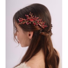 Aimimier Bridal Crystal Hair Pins Classical Wedding Back Comb Prom Party Festival Hair Accessories for Women(Red)