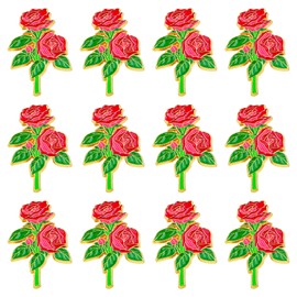 12 Pcs Red Rose Flower Enamel Lapel Pin, 1.5 inch Metal Badge Brooch for Women Men Clothes Bags Hats