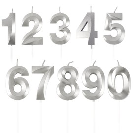 IBLESSU 10Pcs Number Birthday Candles - Champagne Gold & Silver, Modern Theme, Novelty Candle, Non-Toxic, Odorless, Smokeless