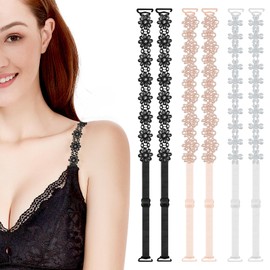 Removable Bra Straps, 3 Pairs Cute Flower Women's Bra Straps and 1 Pair Clear Bra Straps, Adjustable and Removable Dress Straps for Girls