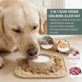 Lick Mat for Dog & Cat, Durable Silicone Licking Mat with Suction Cups, Easy-to-Clean, Chew-Proof, 2-in-1 Slow Feeder Pad Bowl for Dry & Wet Food, Puppy Enrichment Toy for Anxiety Relief, Pet Grooming