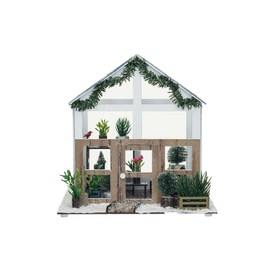 Creative Co-Op Paper Greenhouse with Garland and Plants, Multicolor