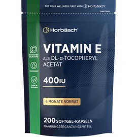 Horbaach Vitamin E Capsules High Dose 400 IU Bioactive Per Capsules Made from D-Alpha Tocopherol 200 Softgel Capsules