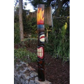 5 Foot Tiki Totem Fire God Wood Mask Tropical Bar Patio Decor 60"x 7"in