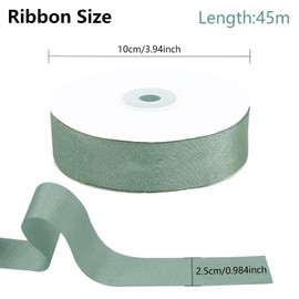 Luabue Sage Green Ribbon 45 Meters, 25mm Double Sided Chiffon Ribbon for Gift Wrapping Silk Ribbon, Mint Green Ribbon for Crafting Hair Bow Wedding Bouquet Invitation Party Decoration (Sage Green)