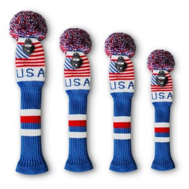 Scott Edward Knit Patriotic Golf Club Covers Set of 4 USA Flag Driver Cover*1 Fairway Cover*2 Hybrid/UT Cover*1 a Nice Addition to Golf Bag