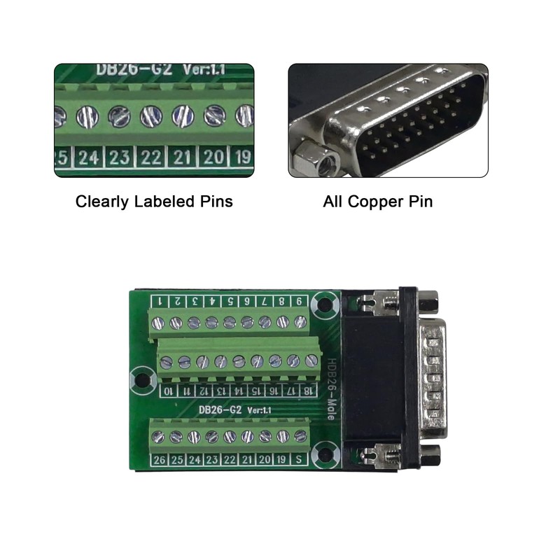 ATMLCOER DB26 Male Breakout Board Port Solderfree Adapter D-SUB Serial