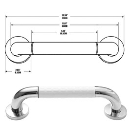 Bath Safety Grab Rail White, 12 Inch Stainless Steel, Anti-Slip Shower Handles for Elderly, Grab Bar with Ridges, for Towel Rail, Disabled, Injured, or Post-Op, Bathroom Safety Aid