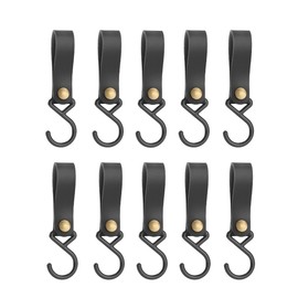 SOREIA Lantern Hooks, Set of 10, S Shaped Hooks, PU Leather, Hanging, Outdoors, Storage, Organization, Lantern Accessories, Camping Supplies (Black)