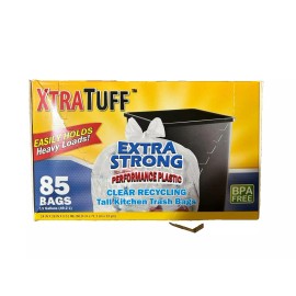 Xtra TUFF 13 Gallon Clear Trash Bags Kitchen Trash Bags BPA Free 85 COUNT