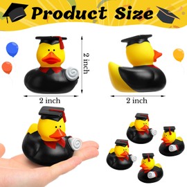 Sratte 24 Pack 2" Bulk Rubber Ducks Squeaky Stress Relief Graduation Ducks Class Diploma Grad for Cruise Student Adults Graduates Gift Prize Party Decorations School College(Black, Red)