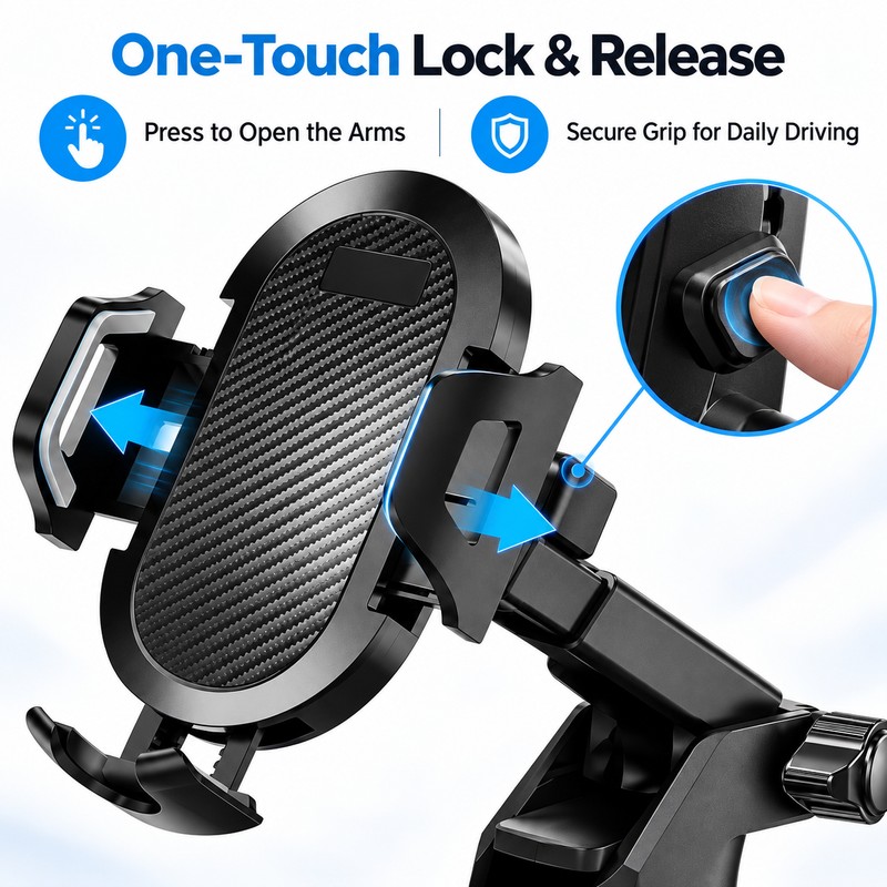 Car Phone Mount with Long Adjustable Arm – Suction Cup