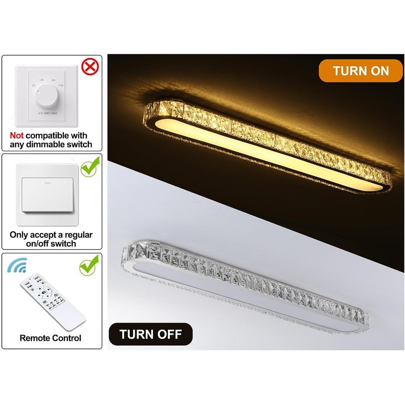 Qcyuui Dimmable LED Ceiling Light 39.4'' Kitchen Lighting Fixtures Ceiling