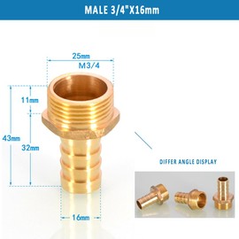 Male BSP Thread 3/4" Male Thread Pipe Fitting 16 mm Barb Hose Tail Connector for Pond/Pool/Hose Pipe Adapters (Pack of 2)