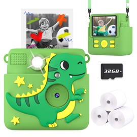 Kids Camera Instant Print, Dinosaur Toys for Boys 3 4 5 6 7 8 9 10 Years Old, 1080P Kids Digital Camera for Toddlers, Christmas Birthday Gifts for Boys Girls 3-12, 32GB SD Card, Green