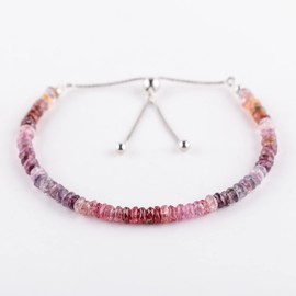 Natural Multi Spinel Gemstones Beads Bolo Bracelet, 925 Sterling Silver, Statement Jewelry, Healing Crystals, August Birthstone, Rhodium Plated, Adjustable Slider, Anniversary Gift for Women, 10inch