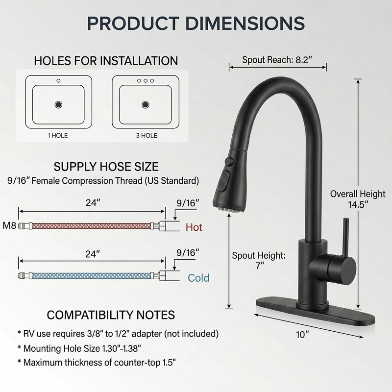 KINGO HOME Kitchen Faucets with Pull Down Sprayer,Matte Black,Lead-Free